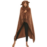 Christmas Animal Winter Hooded Poncho Sloth Penguin Yak Panda Cartoon Embroidery Double Sided Flannel Blanket